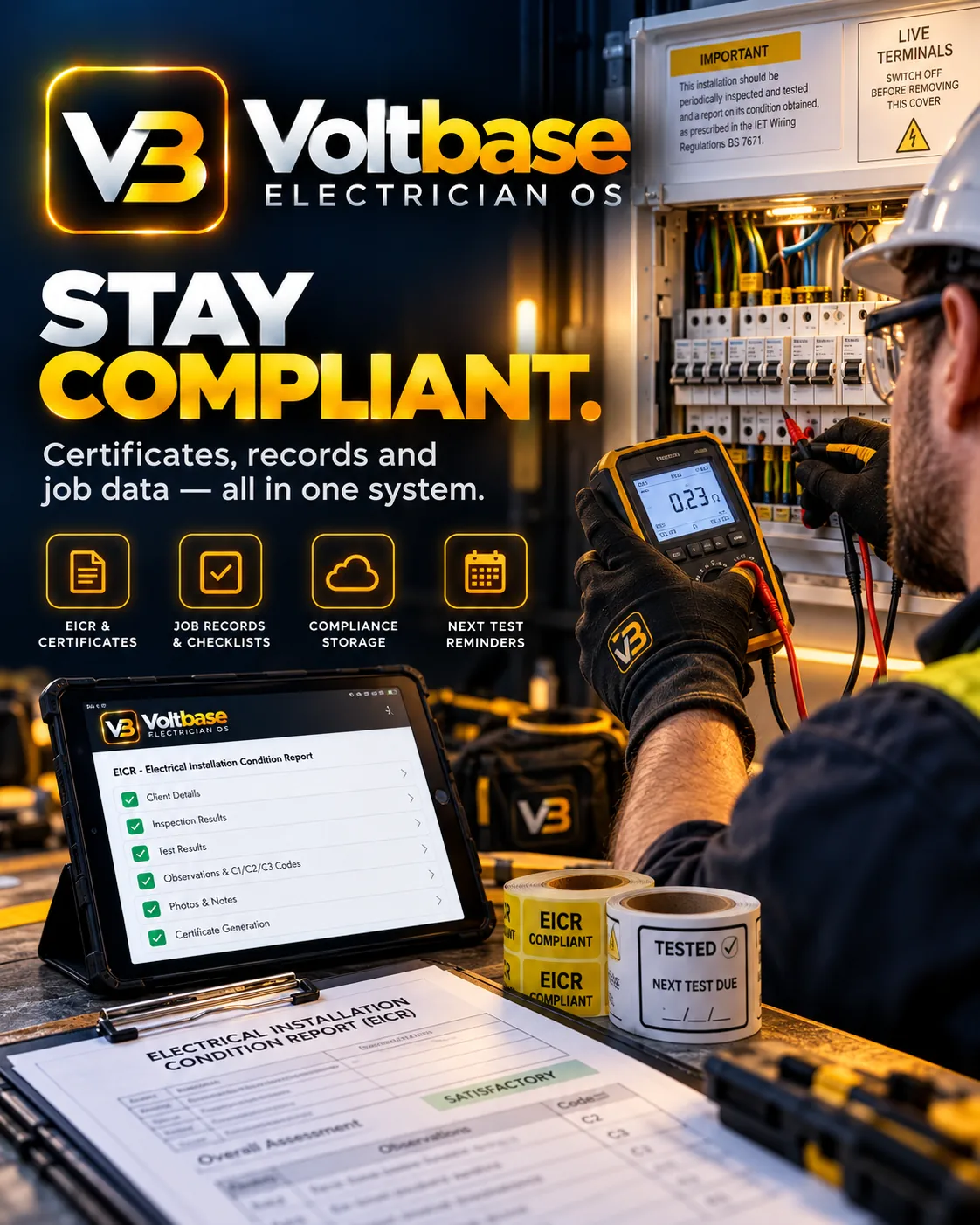 Compliance and electrical documentation promotional concept